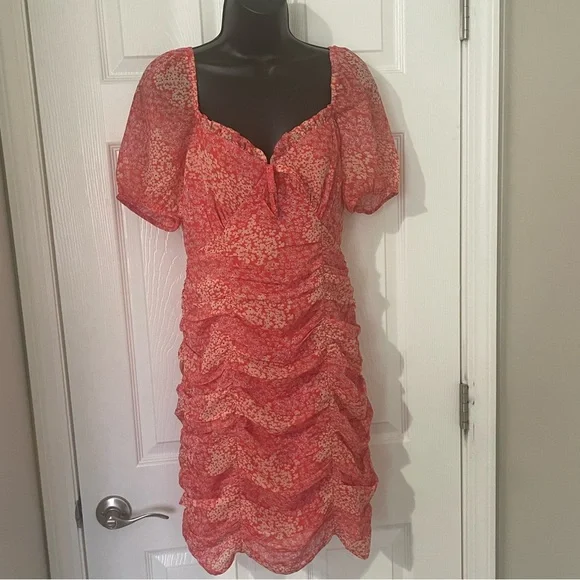 knee length dresses for ladies Arthur Orange Floral Print Strapless Mini Dress - US 14 main image 1